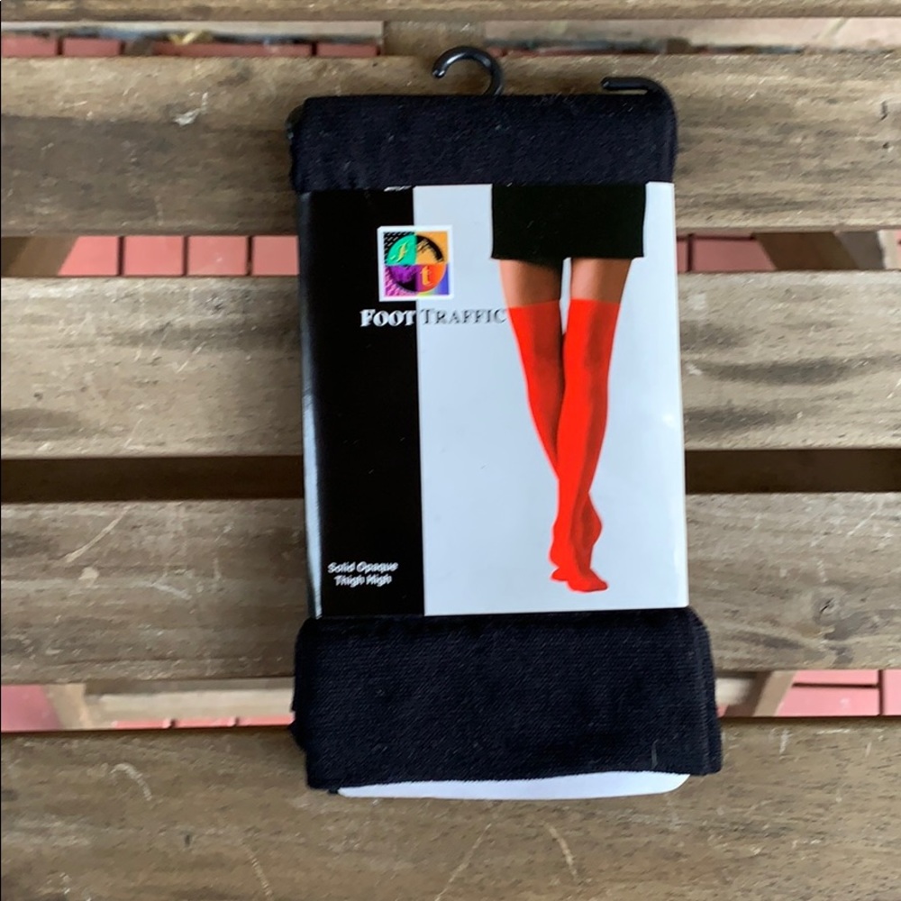💕 3/$22 Foot Traffic Blk Opaque Thigh Hi Stocking